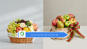 Giỏ trái cây kết hợp hoa hiện đại