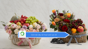 Giỏ trái cây và hoa tươi rực rỡ